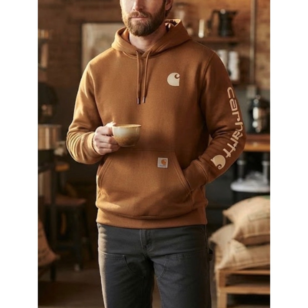 Carhartt Relaxed Fit Sleeve Logo Hoodie‎ Brown Mens XL Sweatshirt
